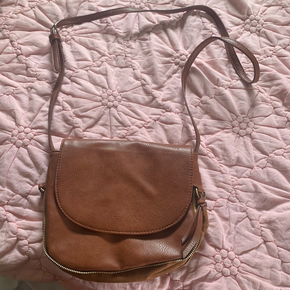 New-brown faux leather cross body bag